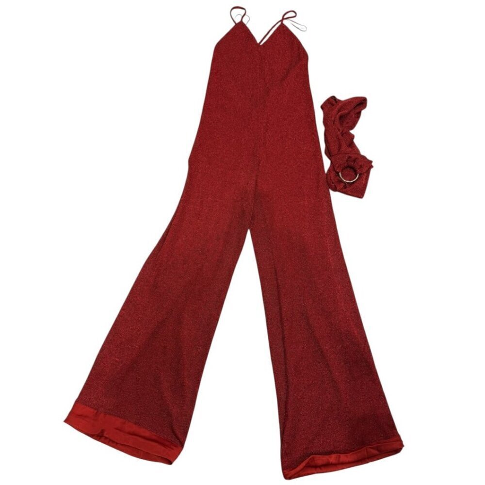 Adriana Iglesias Pau Red Sparkle Valentines Day Jumpsuit Size 38 US 0 - Picture 7 of 11